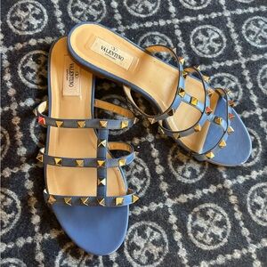 Valentino Blue Sandals with Gold Studs